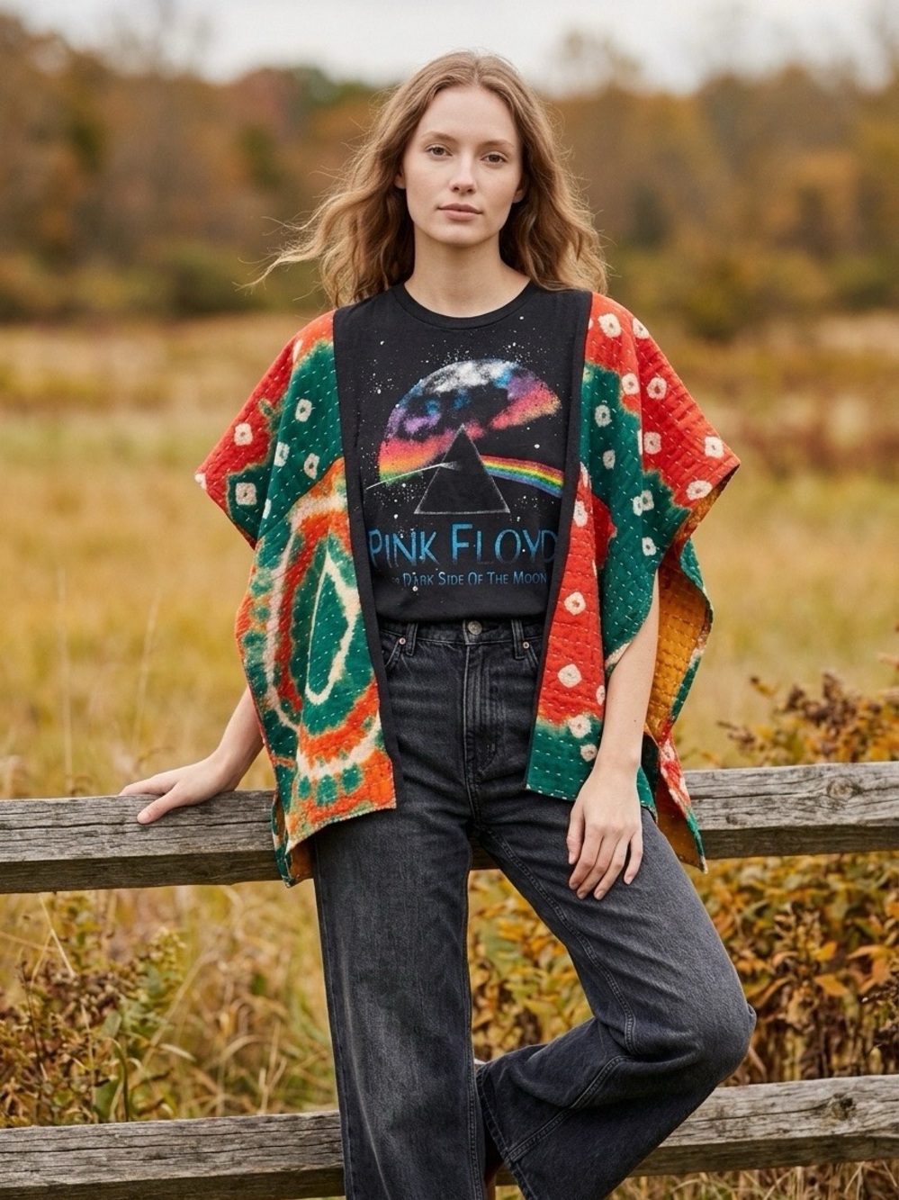 Handcrafted Upcycled Pink Floyd Kantha Tunic NWT One Size
